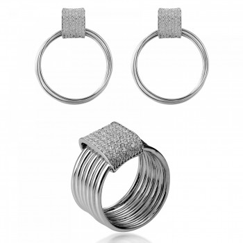 Orphelia® 'Eleanor' Femmes Argent Set: Earrings + Ring - Argent SET-7417