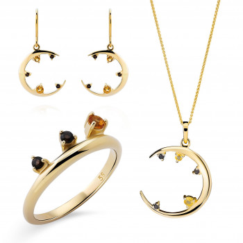Orphelia® 'Eline' Femmes Argent Set: Necklace + Earrings + Ring - Or SET-7497/G