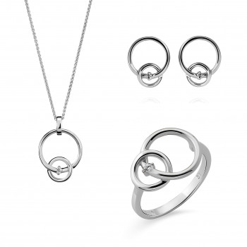Orphelia® 'Antoine' Femmes Argent Set: Necklace + Earrings + Ring - Blanc SET-7503