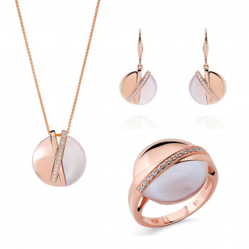 Orphelia® 'Moragene' Femmes Argent Set: Necklace + Earrings + Ring - Rosé SET-7506/RG